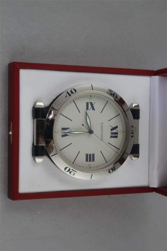 A Must de Cartier chromed steel desk timepiece, 5in., in original fitted box